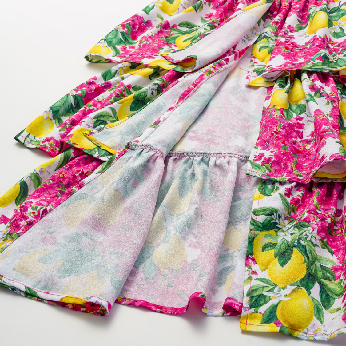 Ruffled Lemon Floral Print One Piece Swimsuit and Tiered Skirt