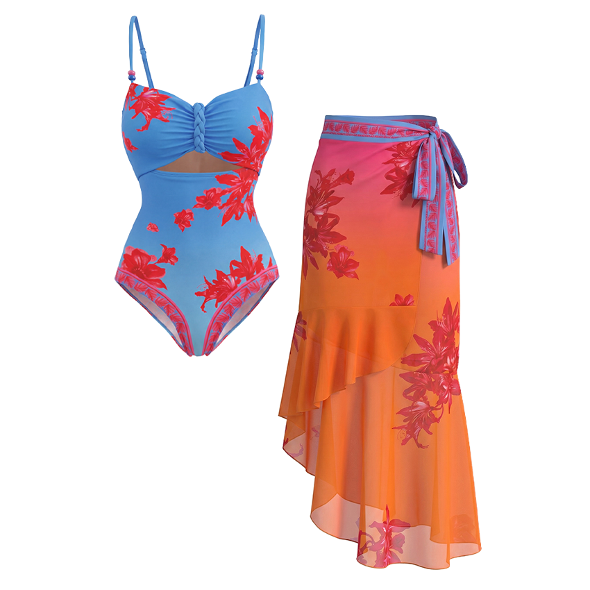 [Copy]Dark Cyan Slim & Sculpt Floral Swimsuit Set(s)