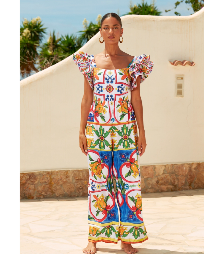 Ruffle Sleeves  Paisley-print  One Piece Swimsuit and Sarong or Paints Flaxmaker