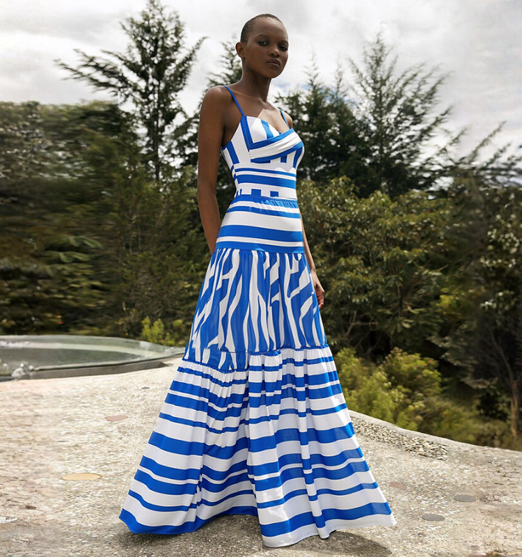 Sling Water Ripple Printed One Piece Swimsuit and Skirt Flaxmaker