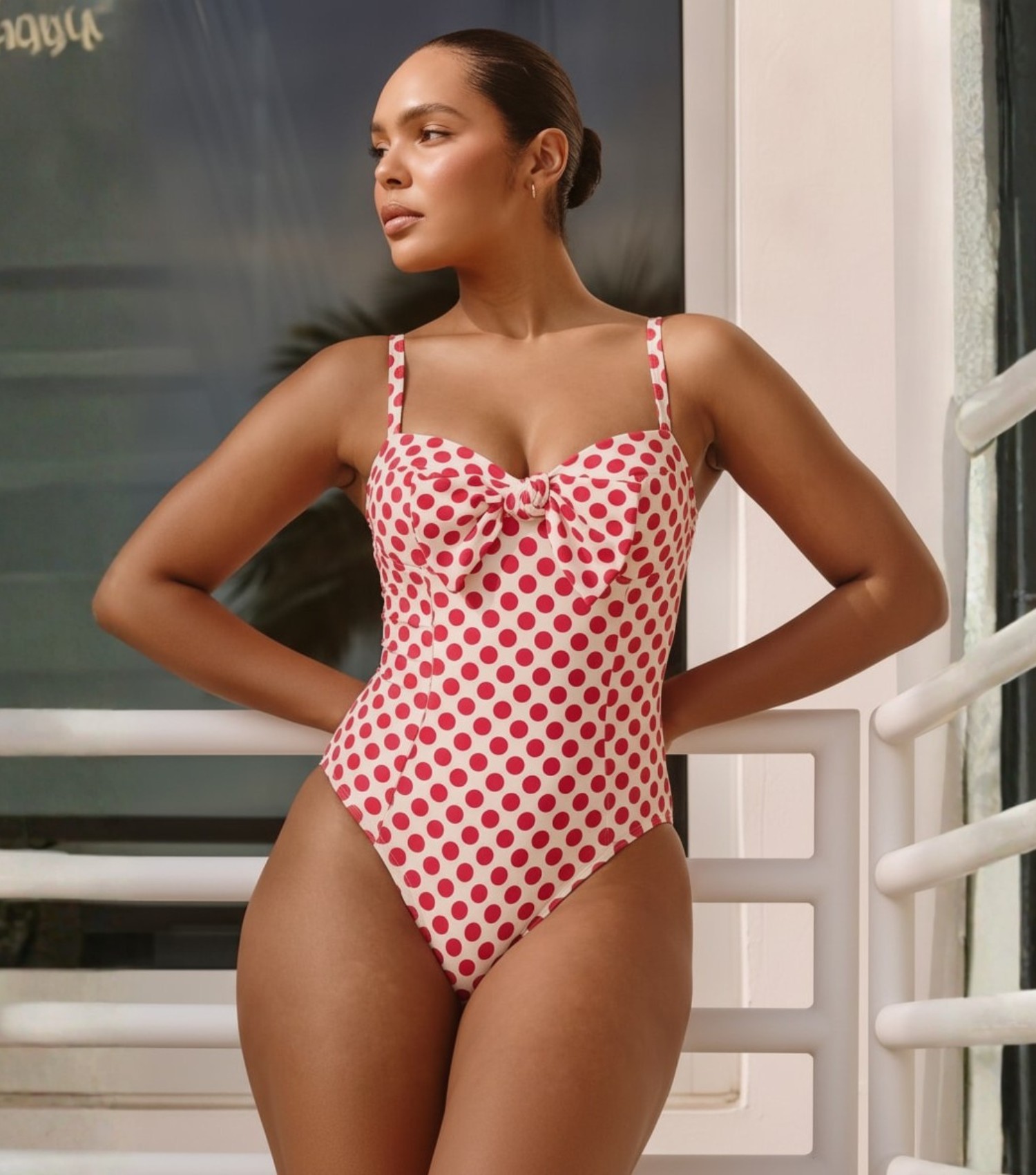 Plus Size Bowknot Polka Dot Print One Piece Swimsuit and Skirt