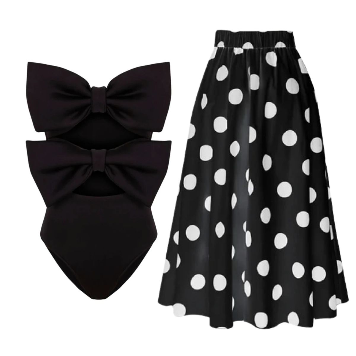 Bandeau Bowknot Cutout One Piece Swimsuit and Skirt