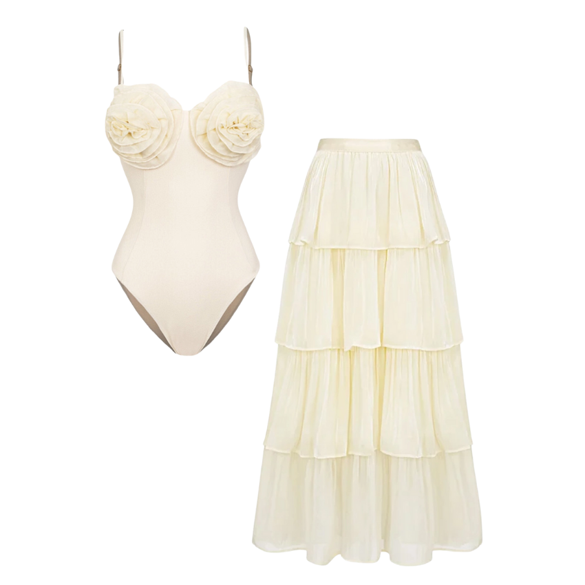 3D Flower White One Piece Swimsuit Flaxmaker