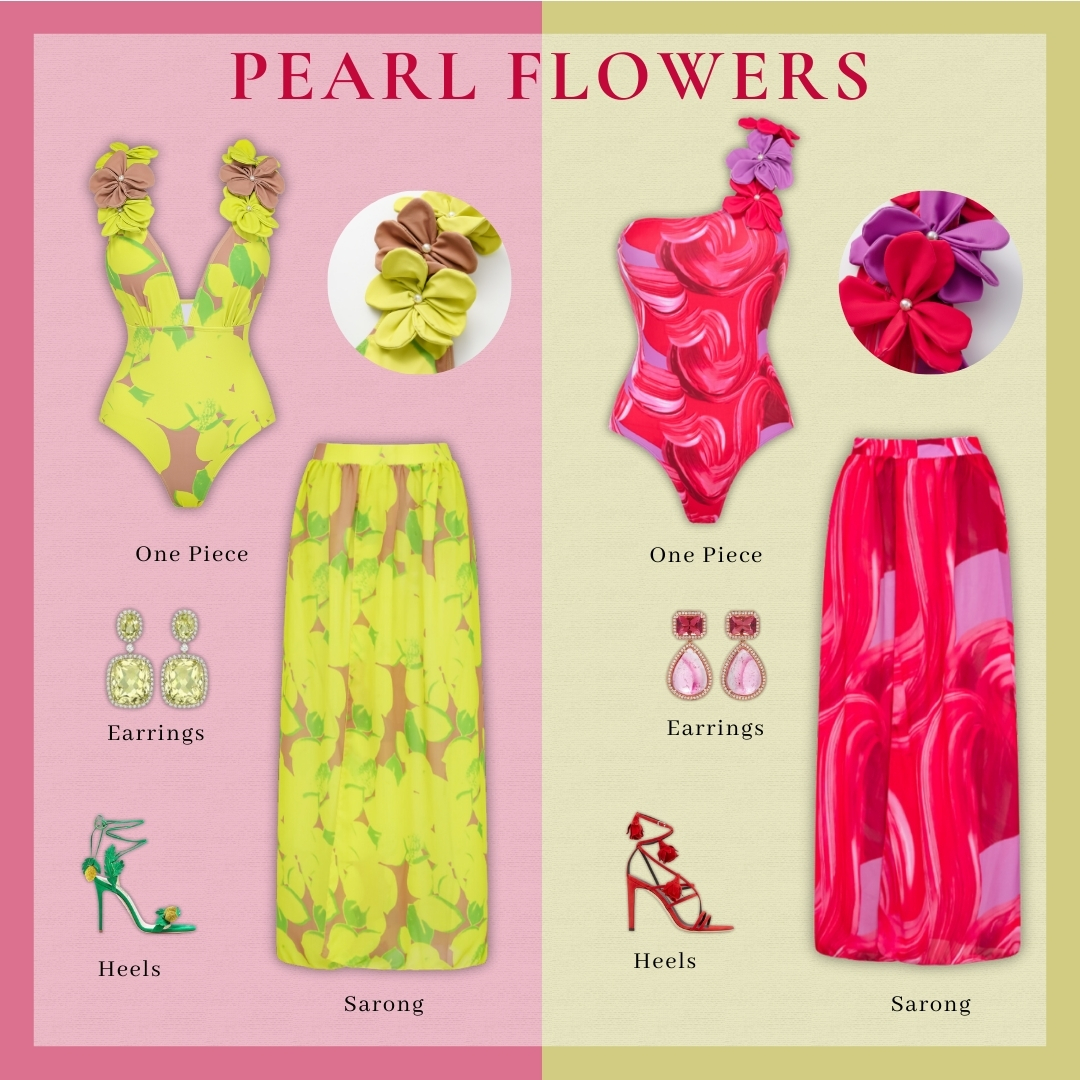 One Shoulder 3D Flower Decor Printed One Piece Swimsuit and Skirt