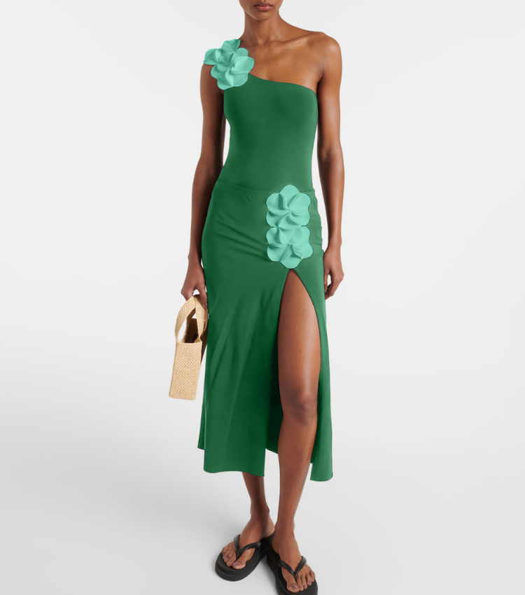 Oblique Shoulder 3D Flower One Piece Swimsuit and Skirt