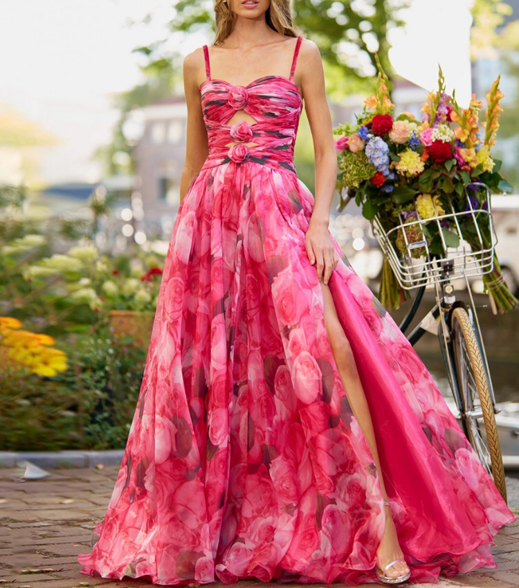 3D Flowers Cutout Floral One Piece Swimsuit and Skirt Flaxmaker