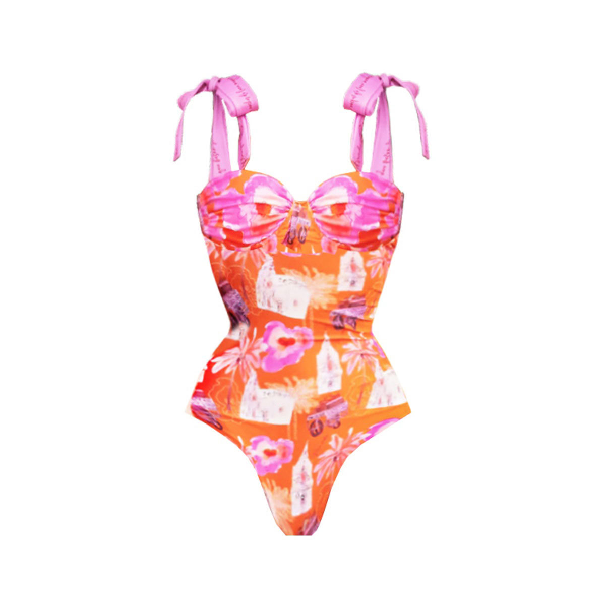 Bowknot Decor Printed Swimsuit Set(s)