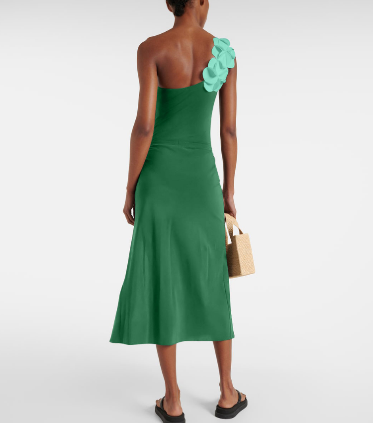 Oblique Shoulder 3D Flower One Piece Swimsuit and Skirt