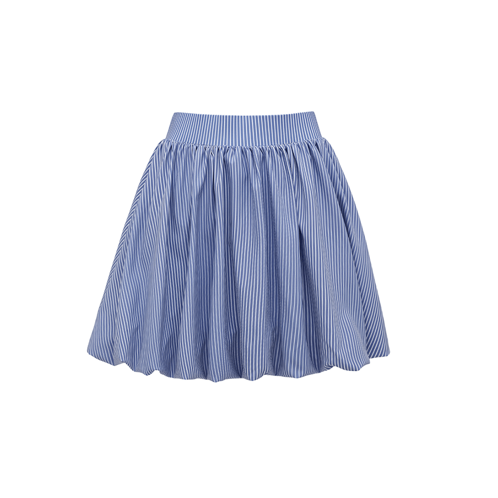 Adjustable Shoulder Strap Double Ruffle Blue Stripes Print One Piece Swimsuit and Skirt