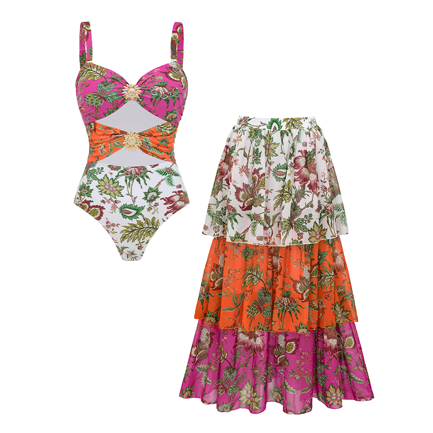 Bandeau Cutout Printed Swimsuit Set(s)