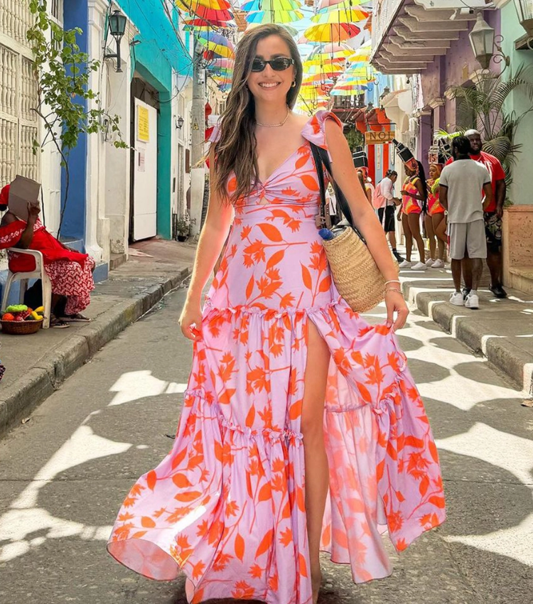 Ruffled V Neck Pink One Piece Swimsuit and Side Slit Skirt Flaxmaker