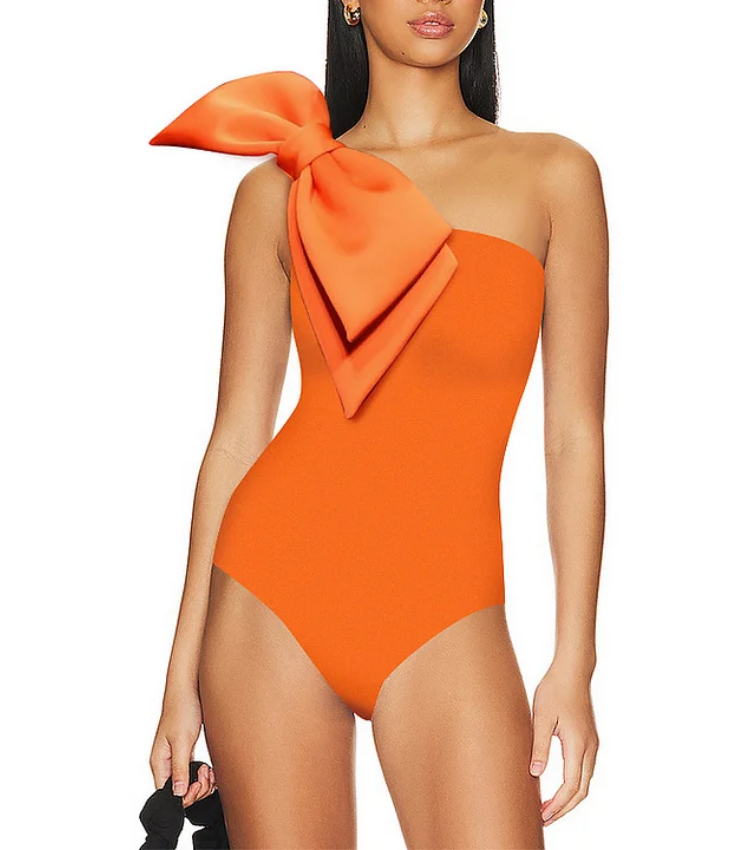 Bow-Tie One Shoulder One Piece Swimsuit and Skirt Flaxmaker
