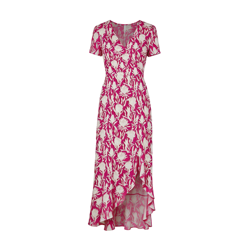 Pink Block Print Wrap Midi Dress