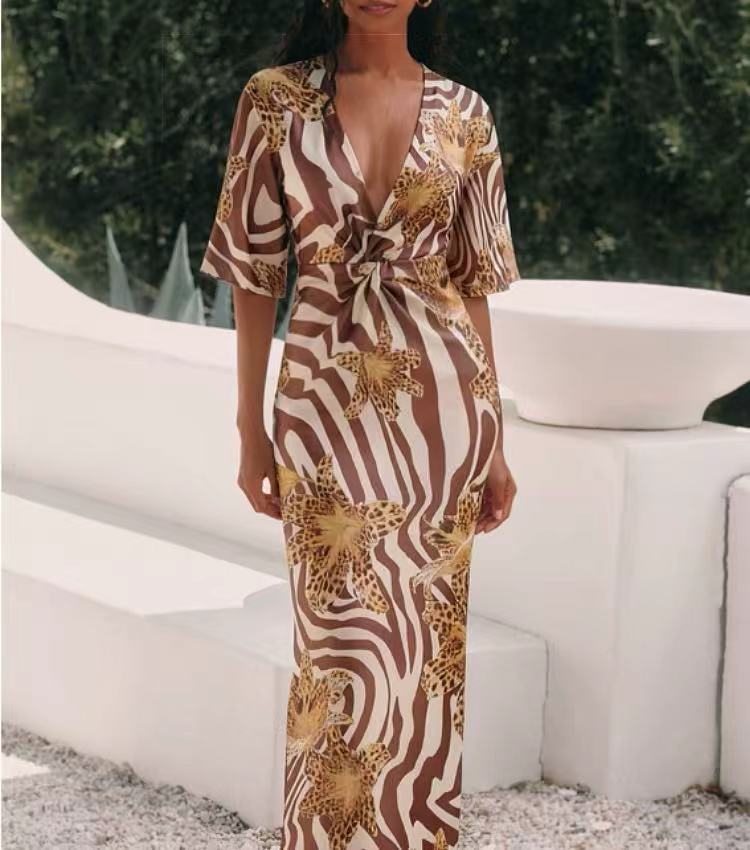Zebra Leopard Wrap Midi Dress