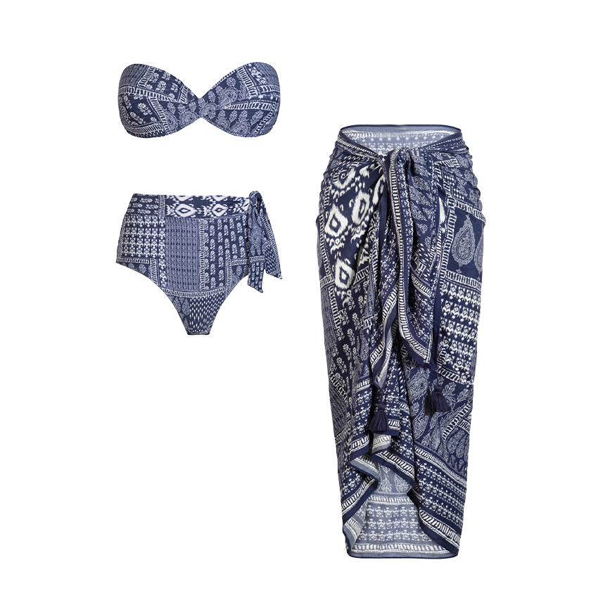 Bandeau Ethnic Print Swimsuit Set(s)