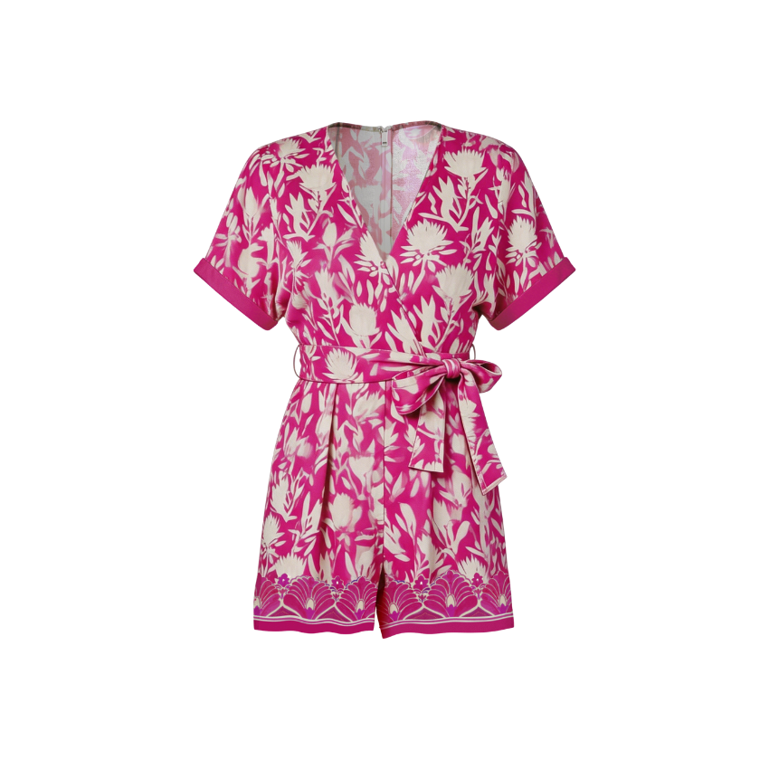 Pink Block Print Wrap Romper