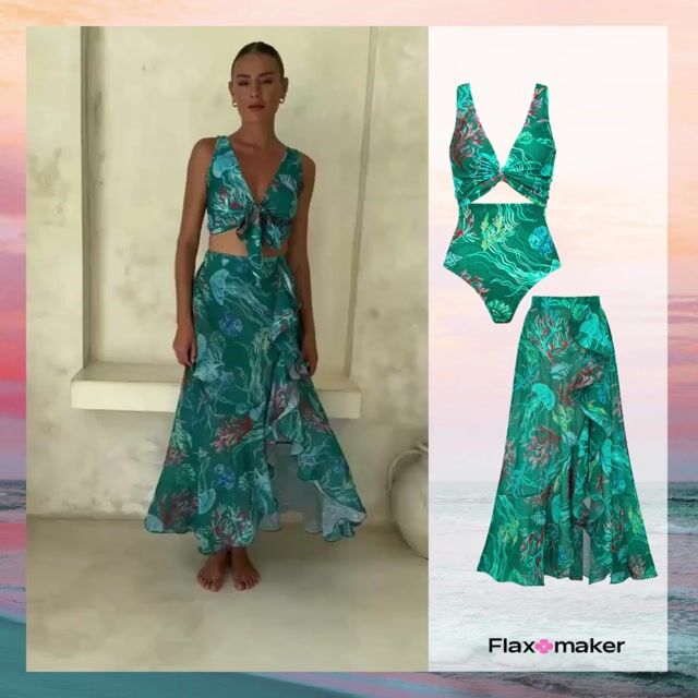 Reversible Mix and Match Marine Organism  Bikini Swimsuit and Skirt