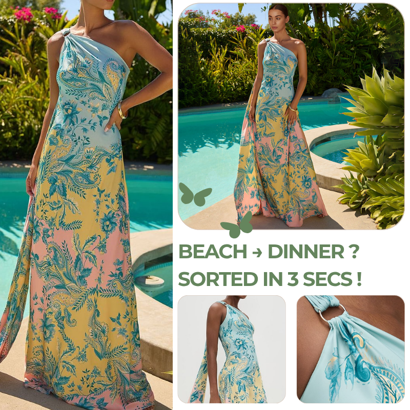 Oblique Shoulder  Printed Dress