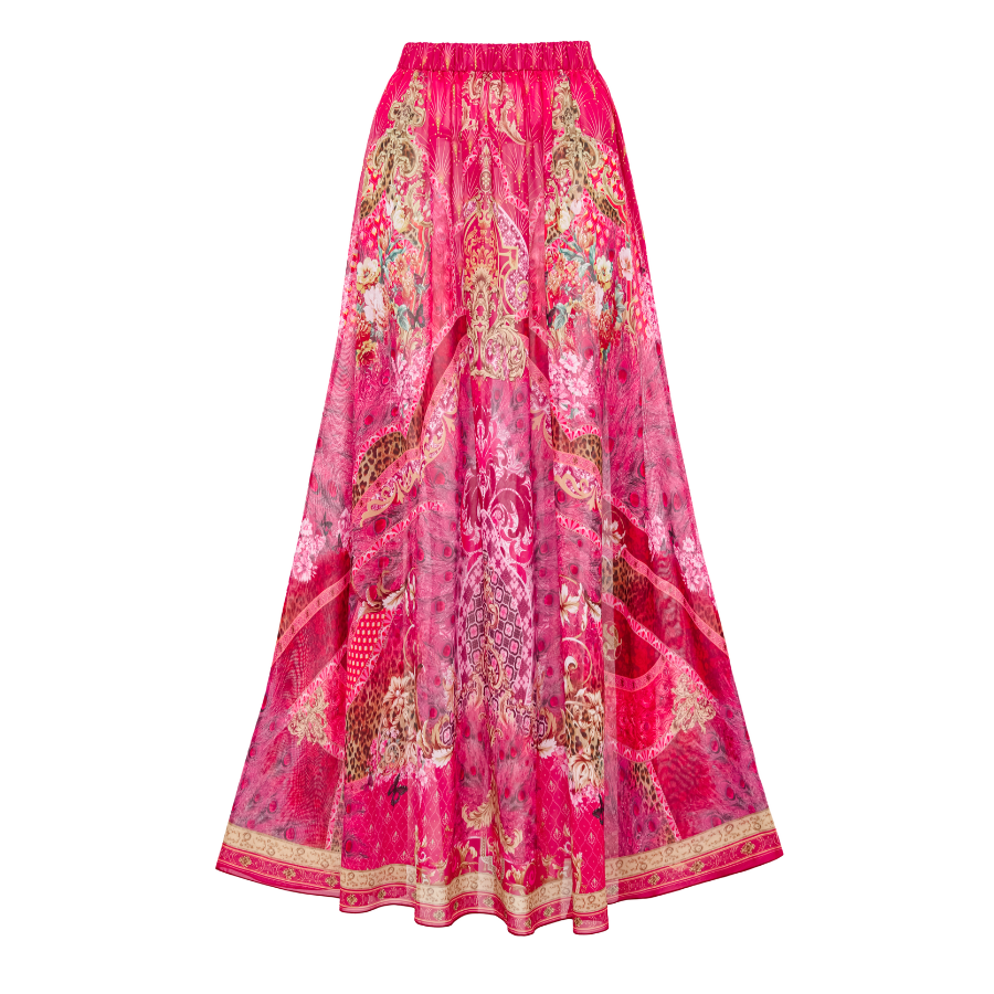 Ruffled Rose Red Blooming Flower Print One Piece Swimsuit and Skirt