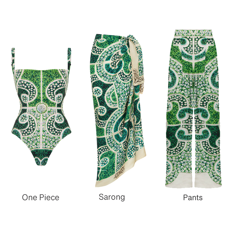 Garden Printed One Piece Swimsuit and Sarong