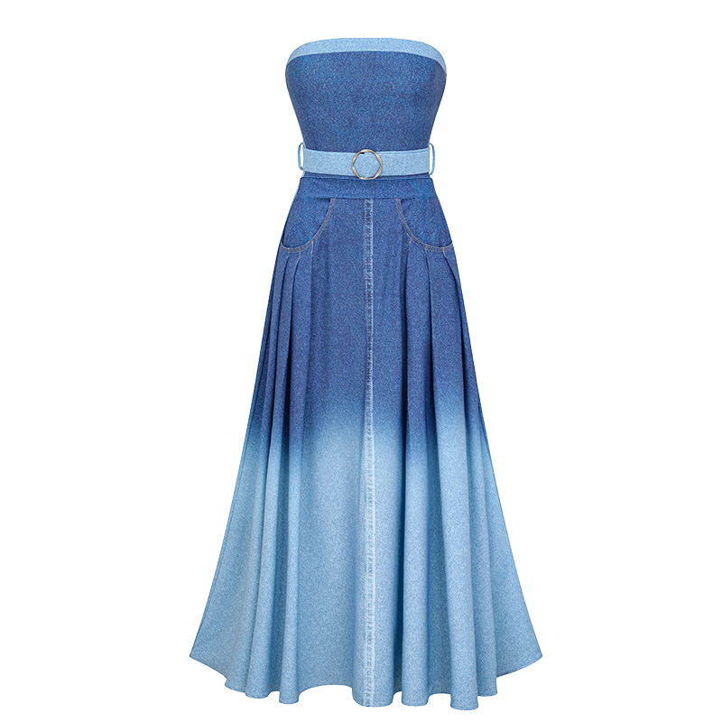 Off Shoulder Denim Pattern Print One Piece Swimsuit and Skirt