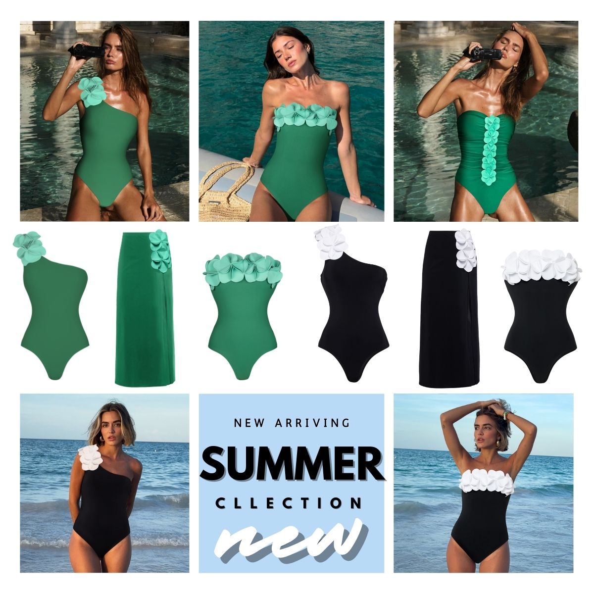 Bandeau 3D Flower One Piece Swimsuit and Skirt