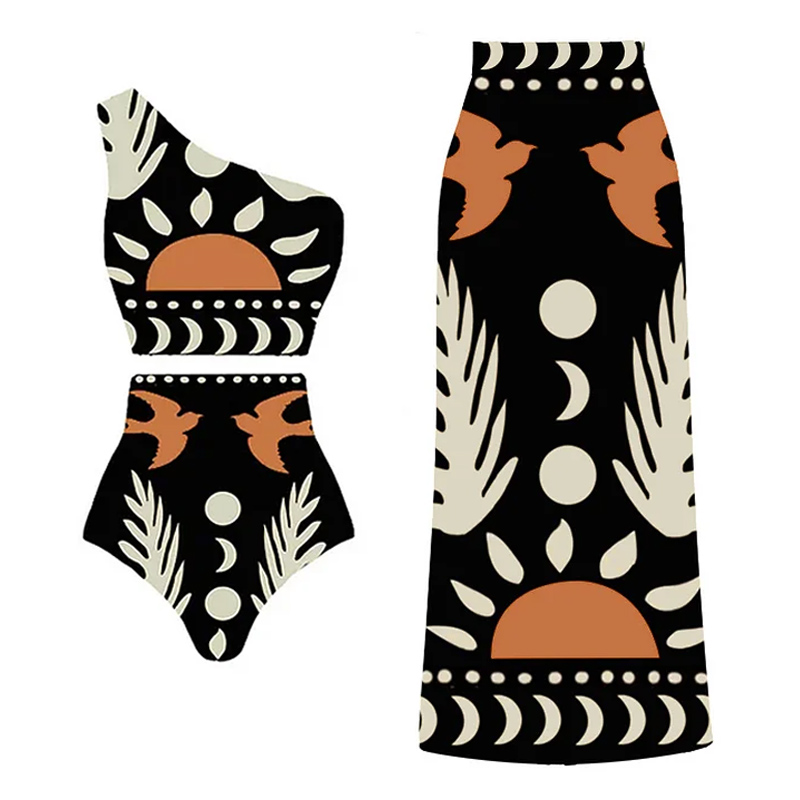 One Shoulder High Waist Bikini Swimsuit and Pants or Skirt Flaxmaker