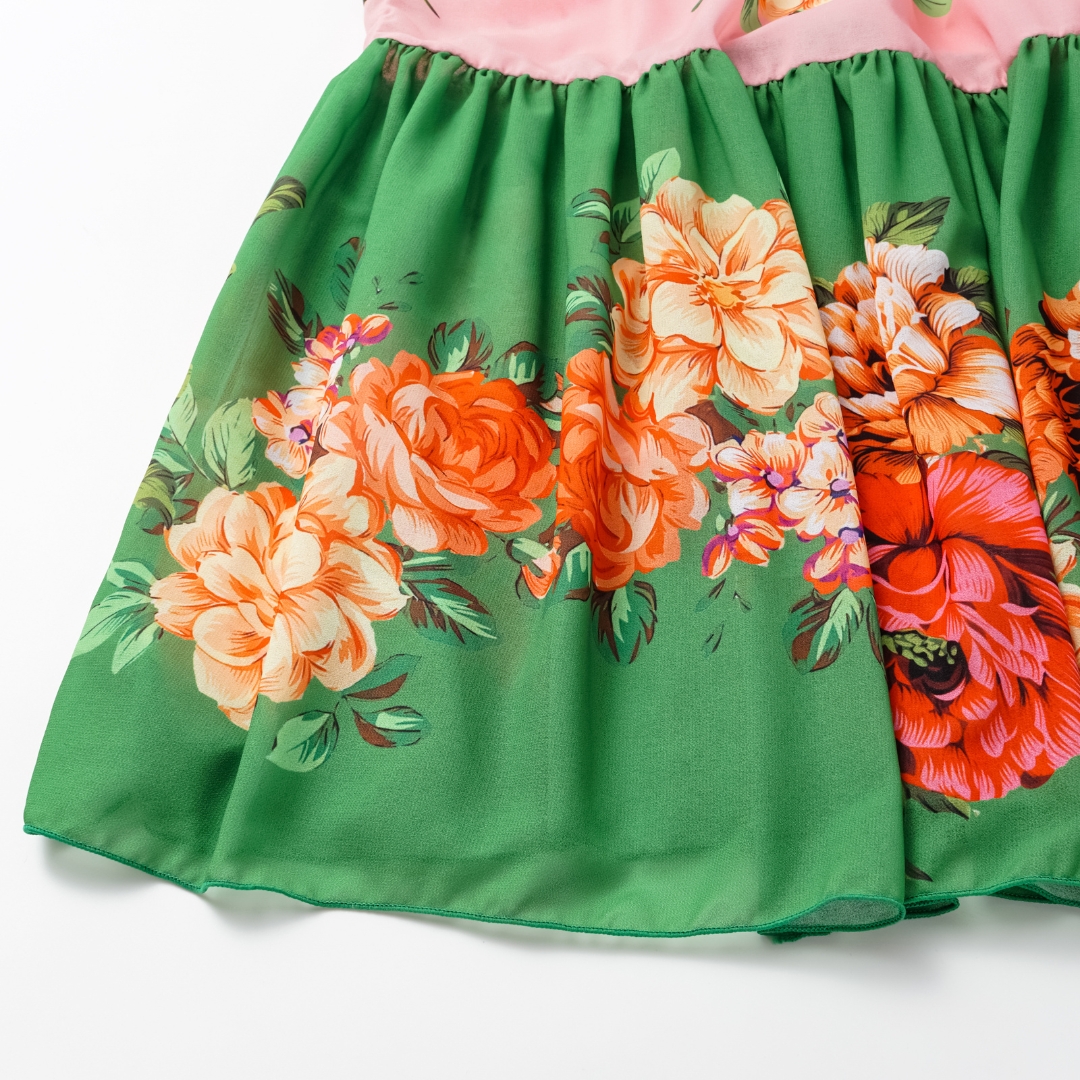 Ruffled Blooming Flower Print One Piece Swimsuit and Skirt Flaxmaker