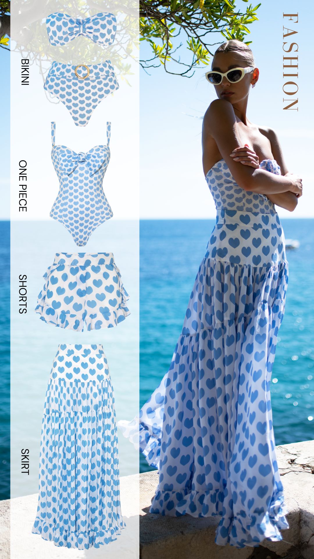 Heart Print Bikini Swimsuit and Skirt