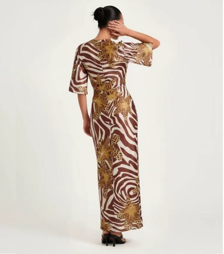 Zebra Leopard Wrap Midi Dress