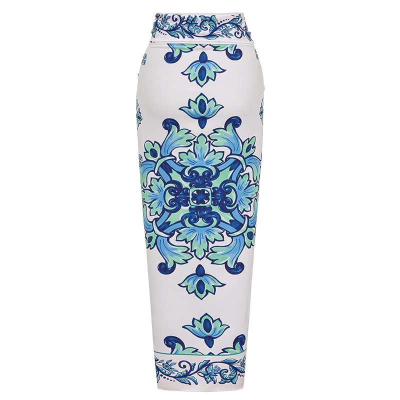 Off Shoulder Majolica Print One Piece Swimsuit and Sarong or Pants