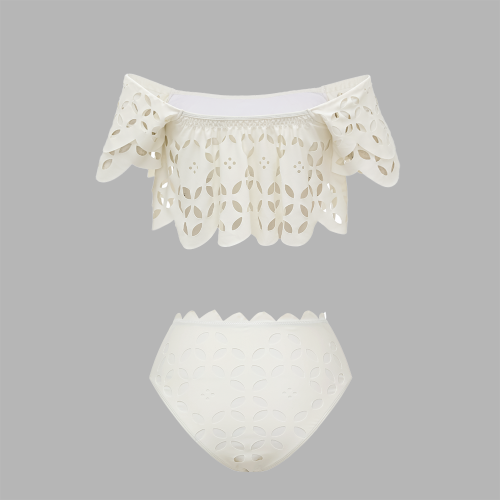 White Laser Hollowing Bikini Swimsuit and Skirt