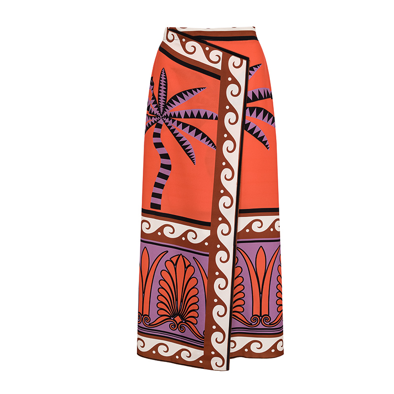 One Shoulder Ruffle Printed Bikini Swimsuit and Skirt Flaxmaker