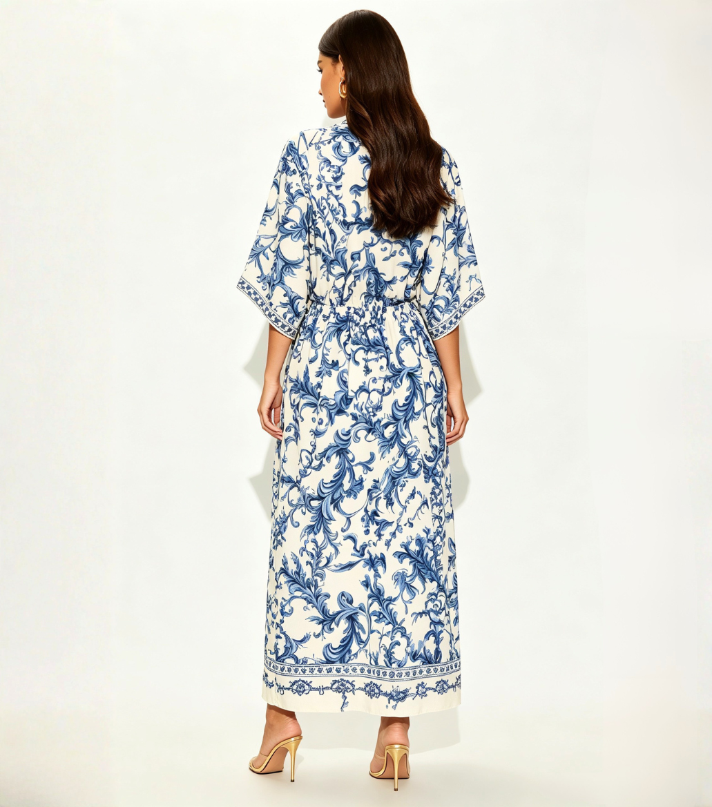 Navy Porcelain Print Maxi Dress