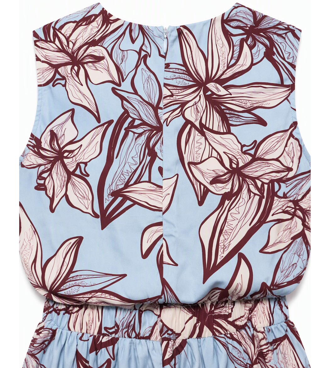Light Blue Floral Print V-Neck Wrap Jumpsuit