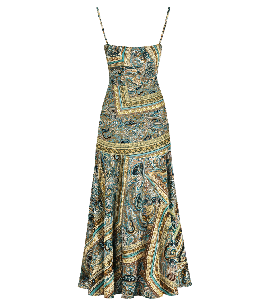 Vintage Paisley Print Wrap Slip Maxi Dress