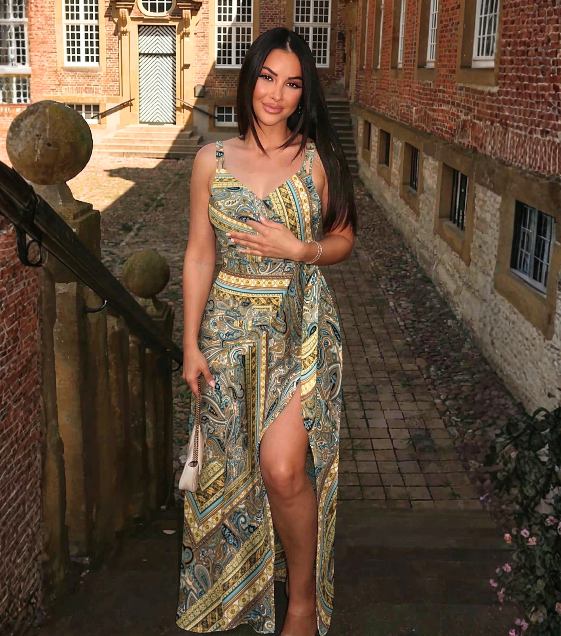 Vintage Paisley Print Wrap Slip Maxi Dress