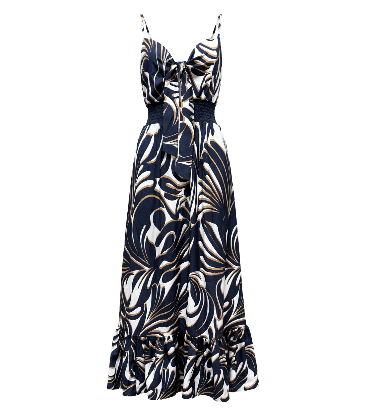 Blue Swirl Print Tie-Front Tiered Maxi Dress
