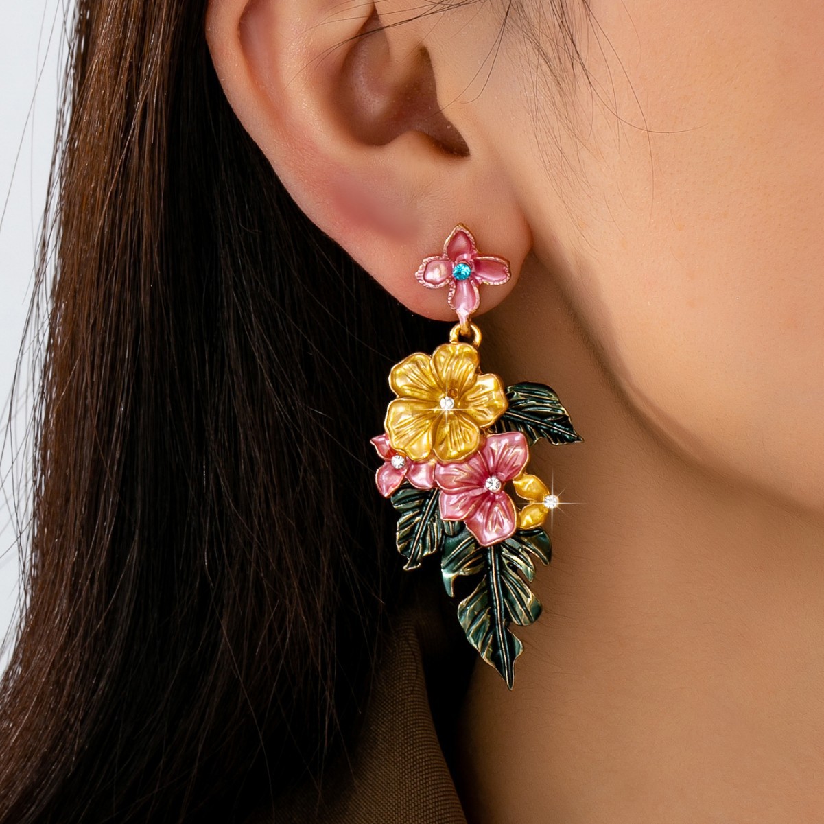 Flower and Leaf Stud Earrings