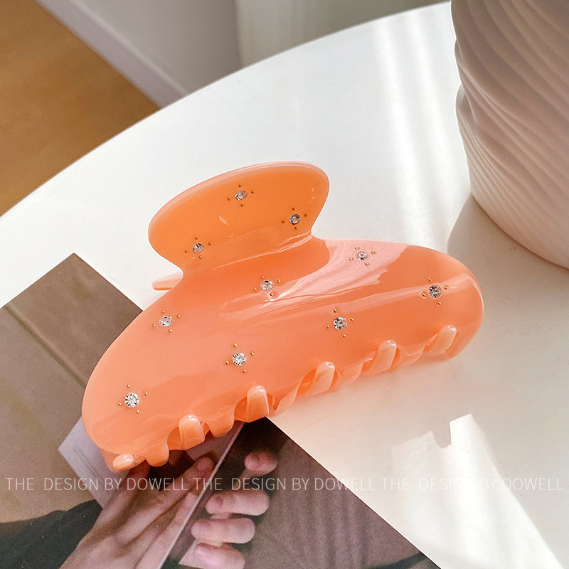 朵薇饰品醋酸板材精致大号抓夹高级感镶钻纯色盘发鲨鱼夹子女发饰