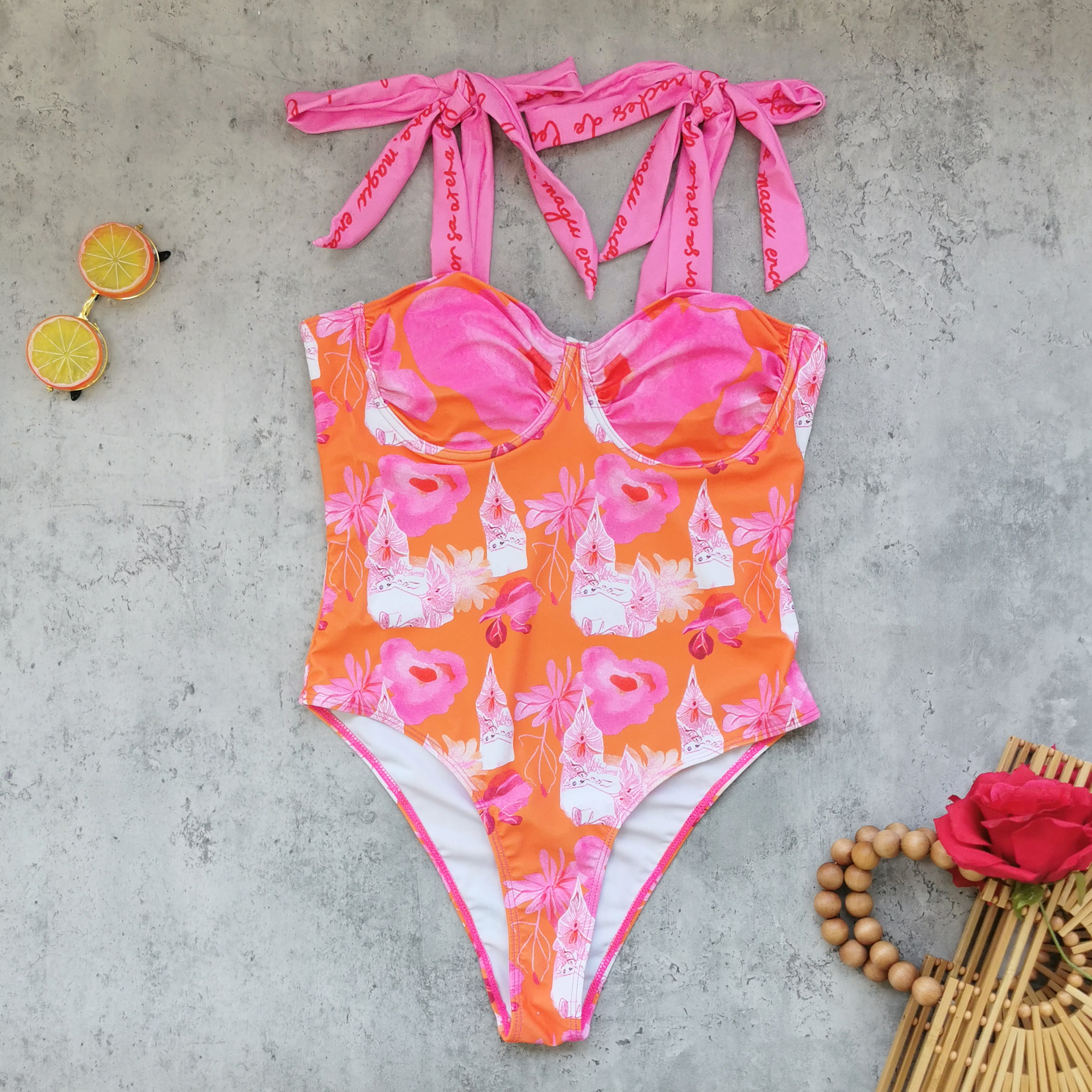 Bowknot Decor Printed Swimsuit Set(s)