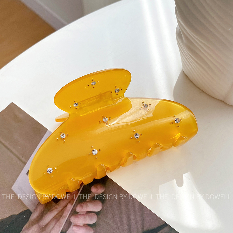 朵薇饰品醋酸板材精致大号抓夹高级感镶钻纯色盘发鲨鱼夹子女发饰