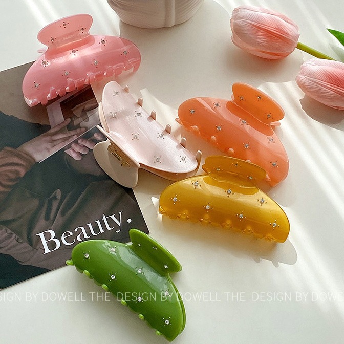 朵薇饰品醋酸板材精致大号抓夹高级感镶钻纯色盘发鲨鱼夹子女发饰