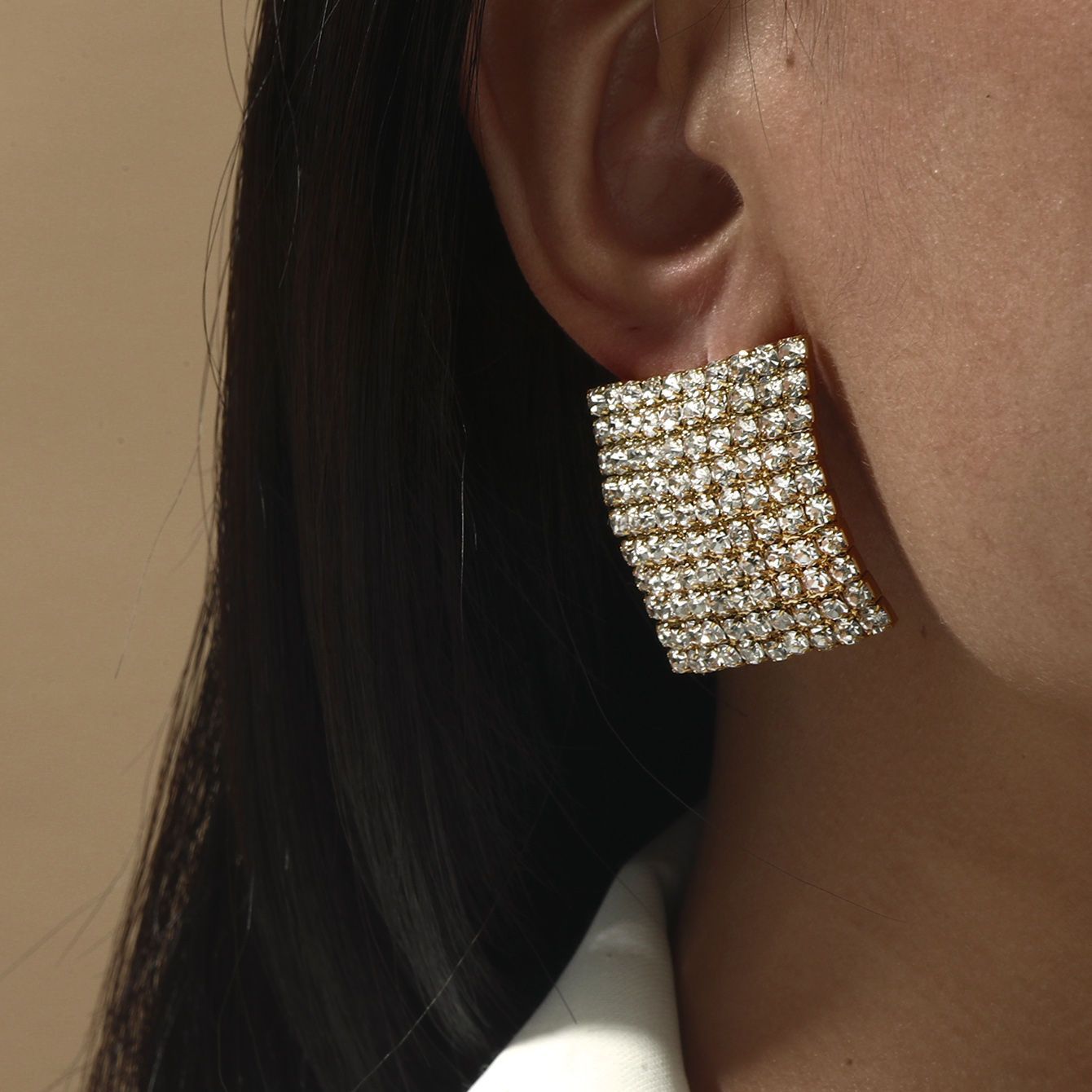 Square Rhinestone Stud Earrings