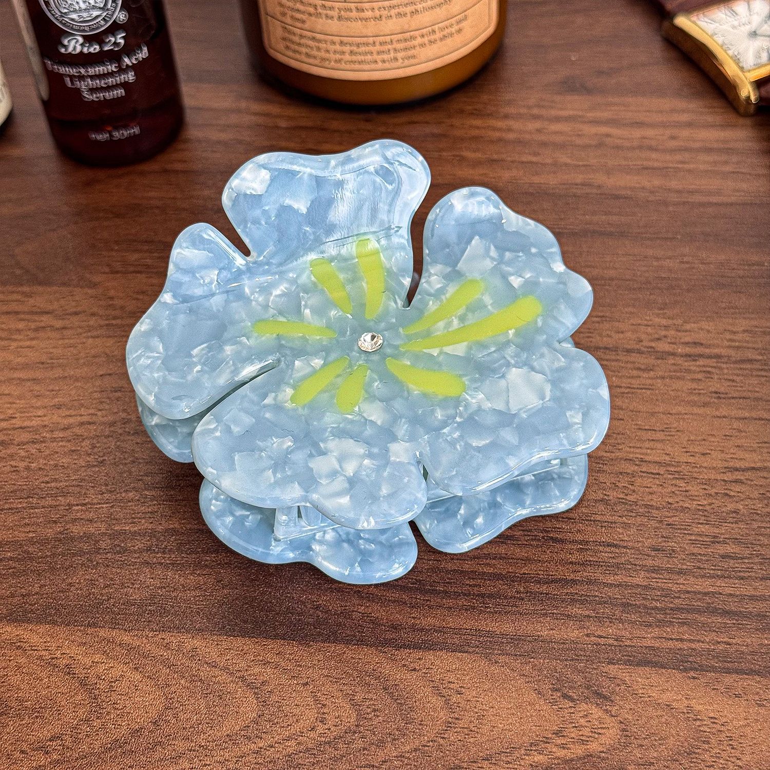 超仙醋酸花朵镶钻抓夹大号盘发鲨鱼夹百搭高马尾发抓时尚通勤发饰