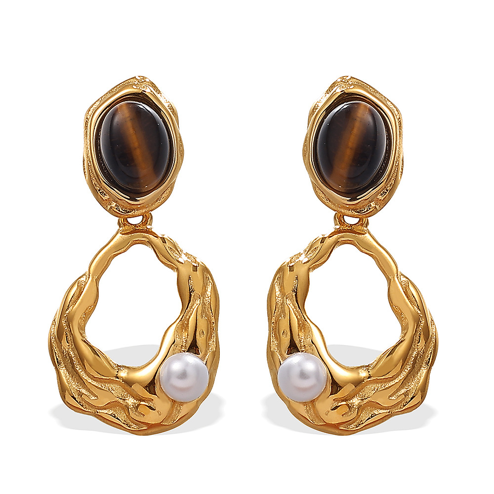 Tiger Eye Metal Stud Earrings