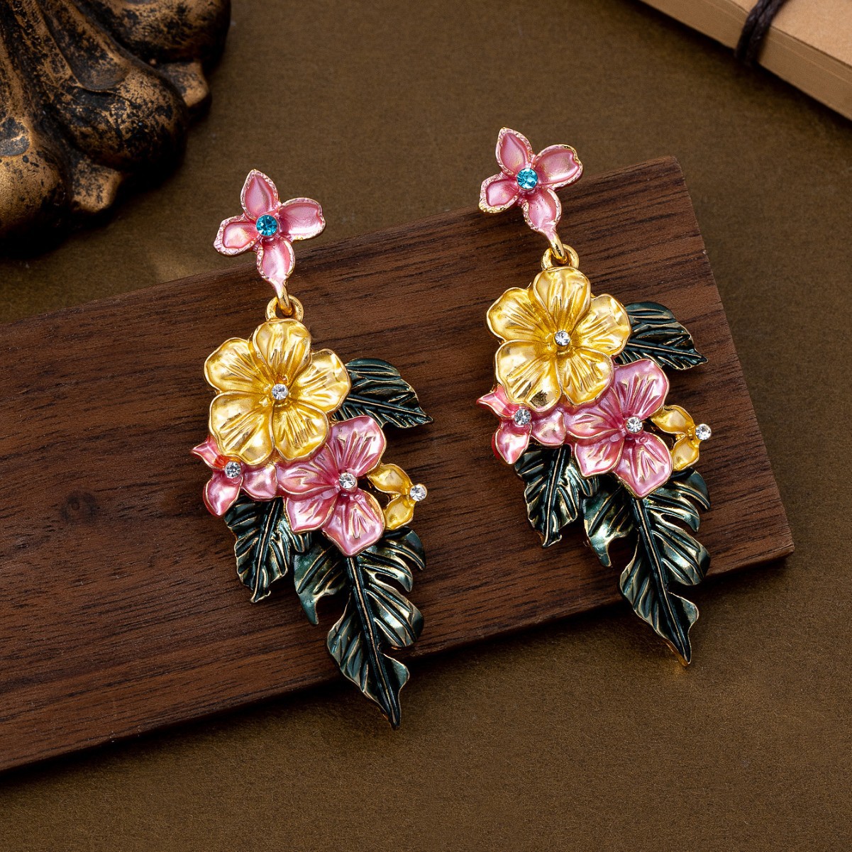 Flower and Leaf Stud Earrings