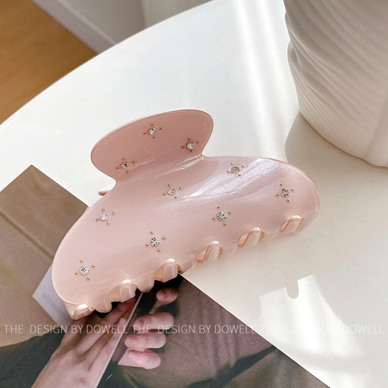 朵薇饰品醋酸板材精致大号抓夹高级感镶钻纯色盘发鲨鱼夹子女发饰