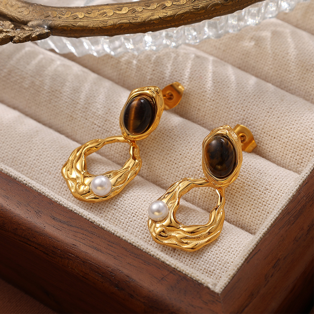 Tiger Eye Metal Stud Earrings