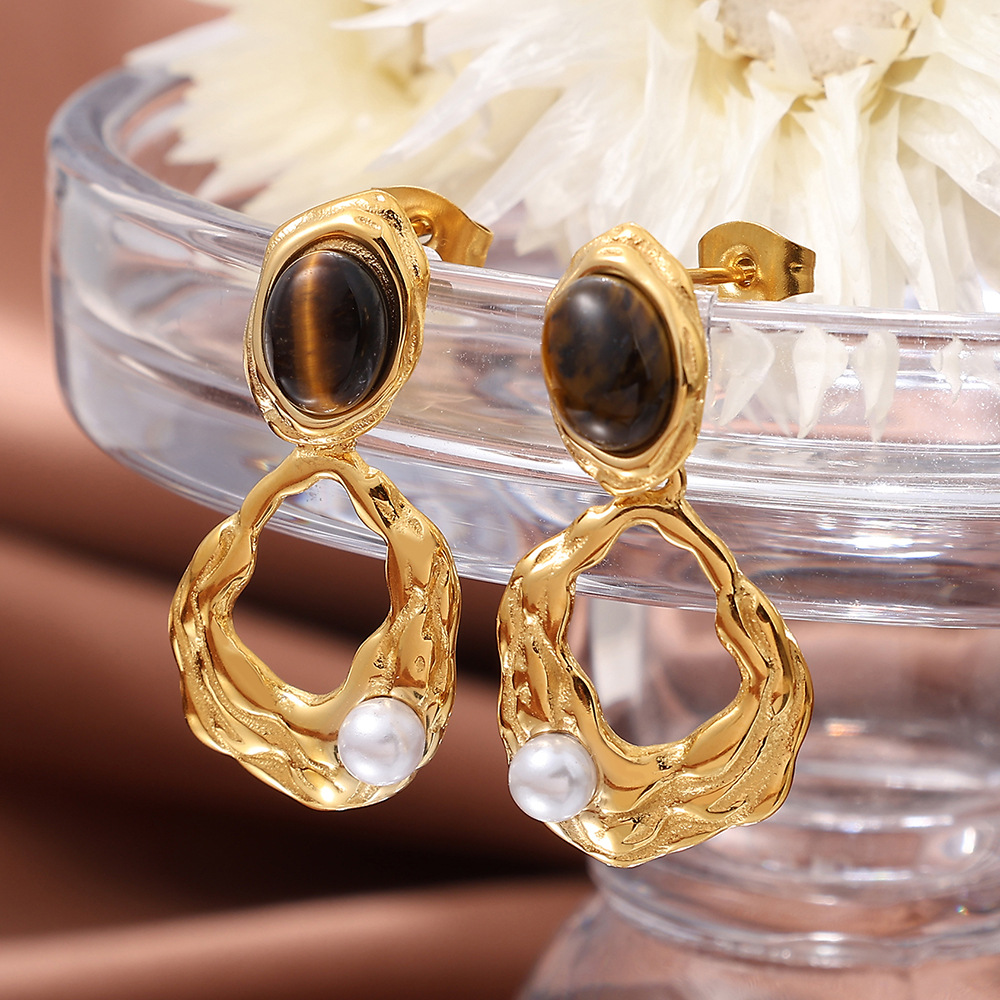 Tiger Eye Metal Stud Earrings